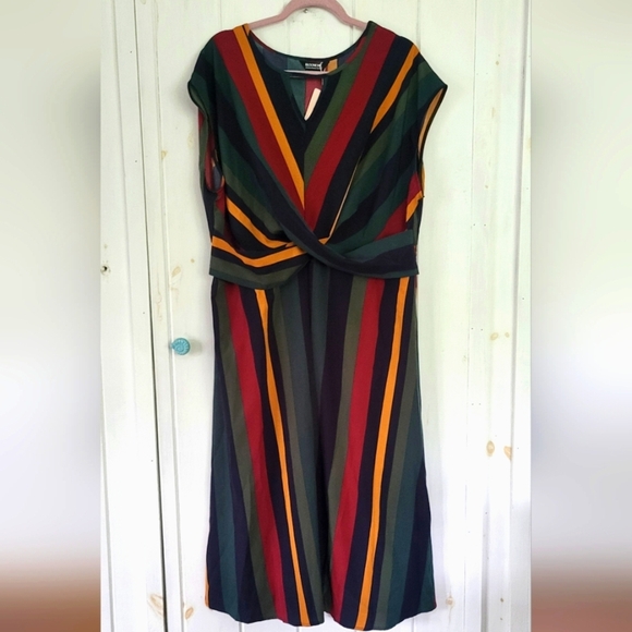 BloomChic Dresses & Skirts - BloomChic Twist Front Elastic Back Pride Stripe Midi Dress
